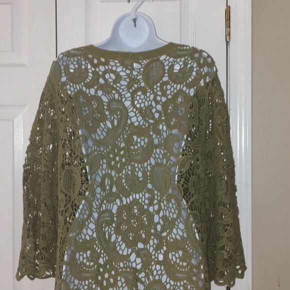Ruff Hewn Army Green Lace Top With Beaded Tassels Sz - Picture 6 of 7